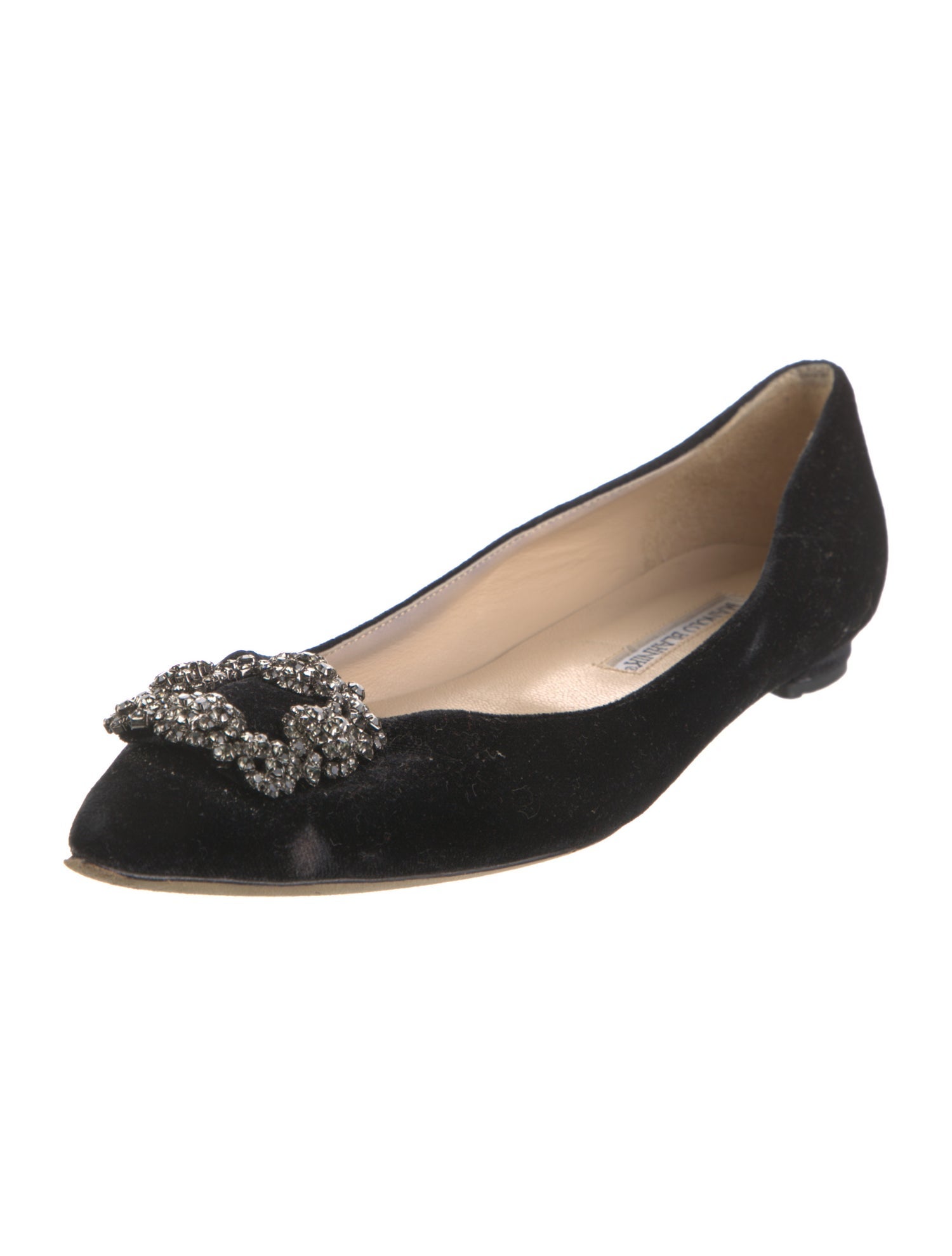 Manolo Blahnik Satin Crystal Embellishments Flats