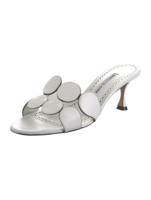 Manolo Blahnik Leather Scalloped Accent Slides