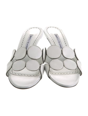 Manolo Blahnik Leather Scalloped Accent Slides