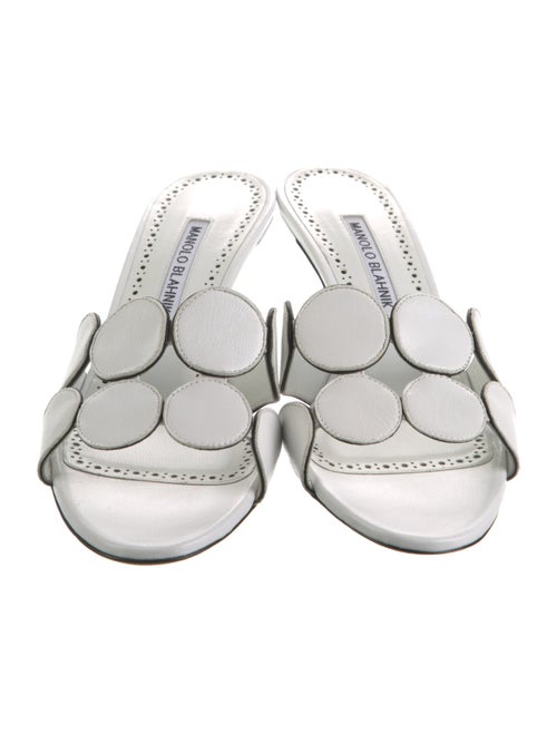 Manolo Blahnik Leather Scalloped Accent Slides