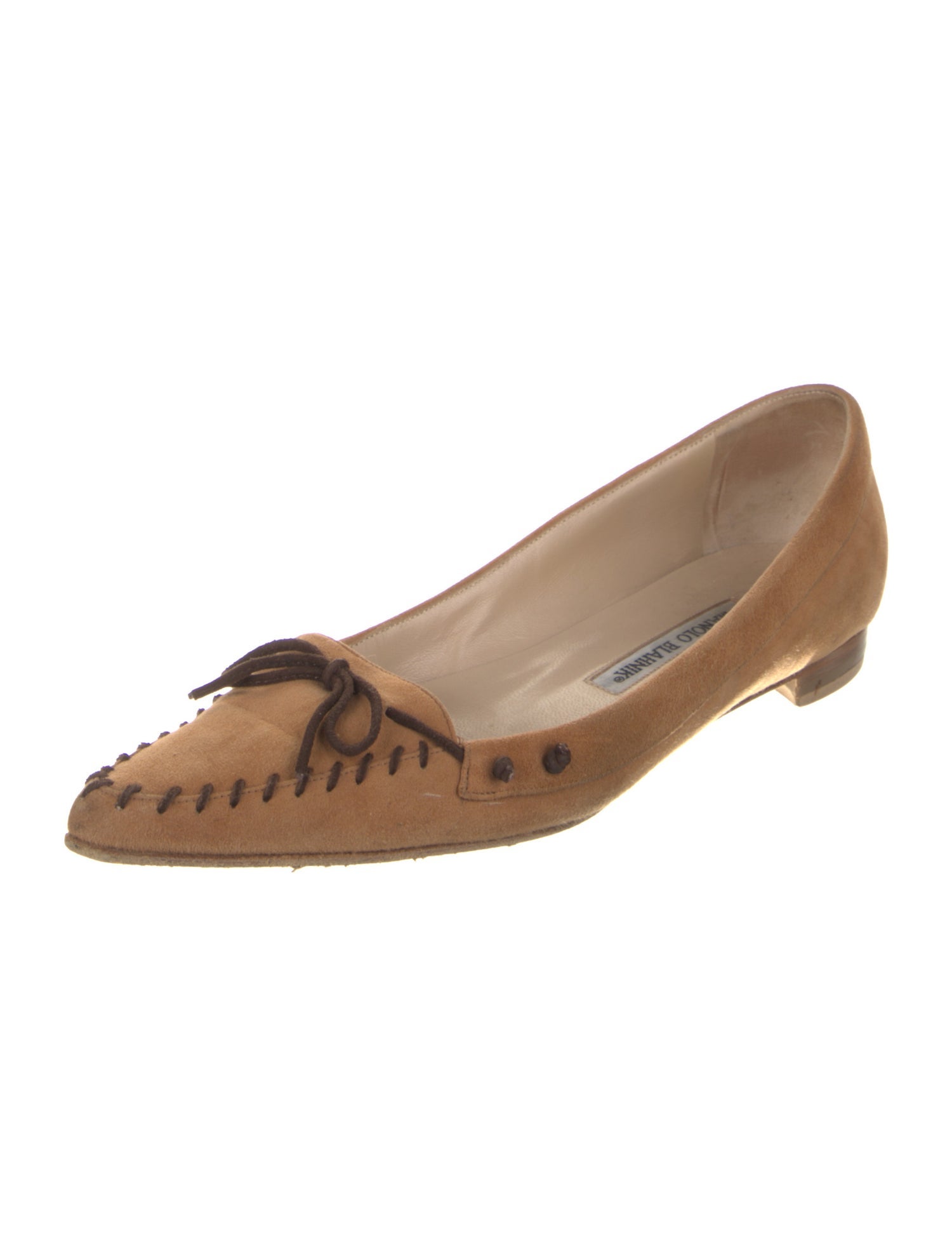 Manolo Blahnik Suede Whipstitch Trim Ballet Flats
