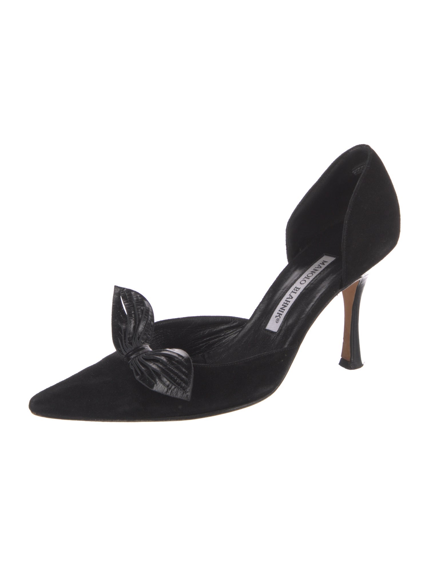 Manolo Blahnik Suede Bow Accents D'Orsay Pumps