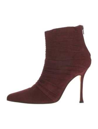 Manolo Blahnik Suede Leather Trim Embellishment Sock Boots