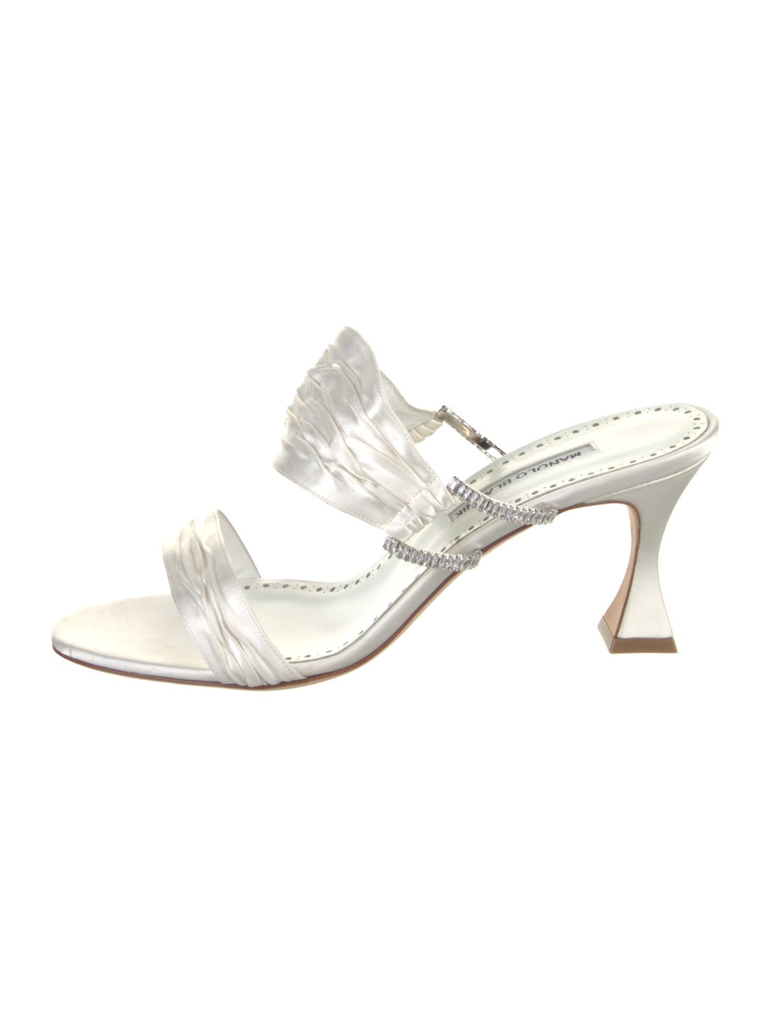 Manolo Blahnik Satin Crystal Embellishments Slides