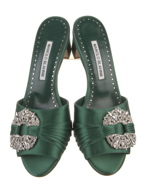Manolo Blahnik Satin Crystal Embellishments Slides
