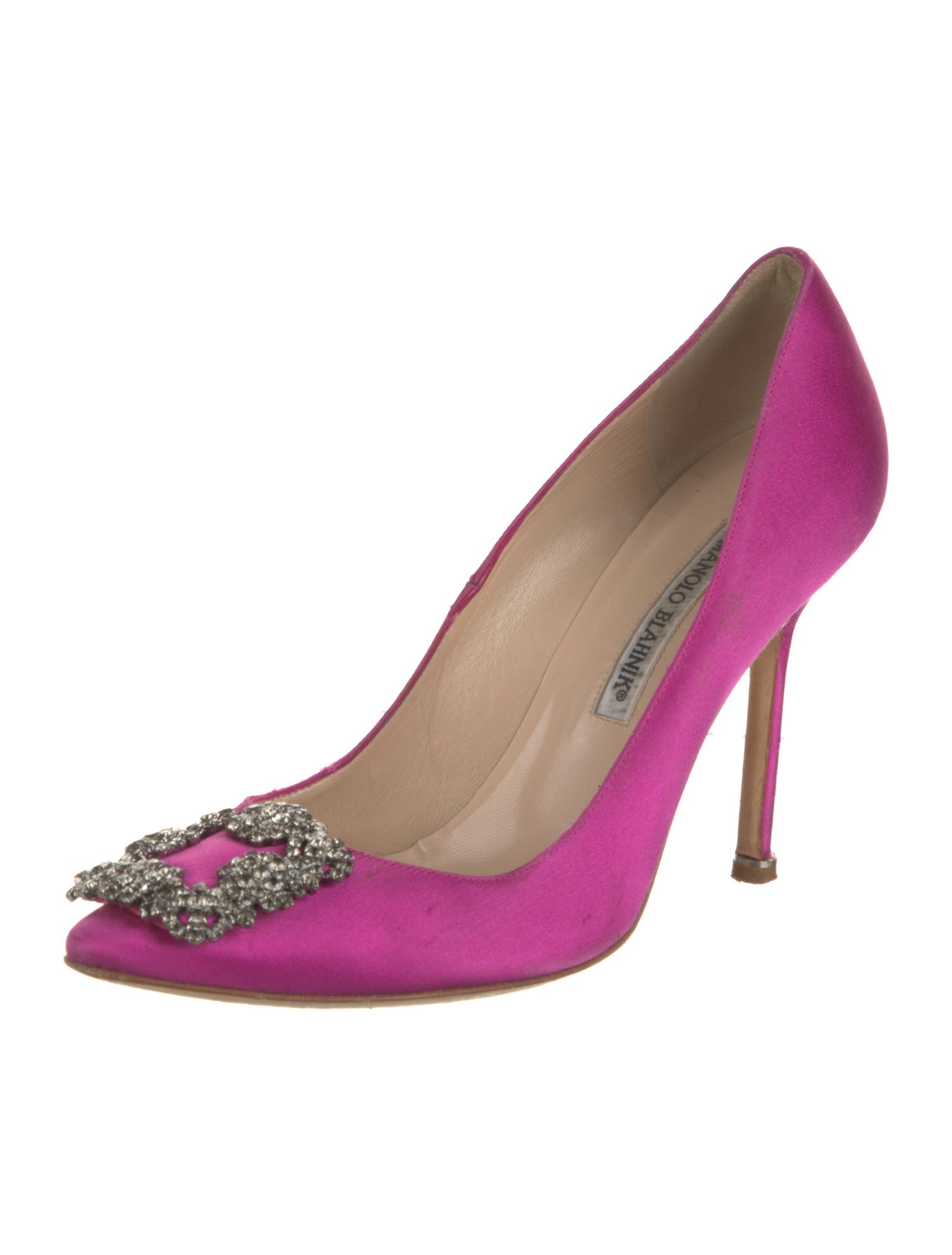 Manolo Blahnik Satin Crystal Embellishments Pumps