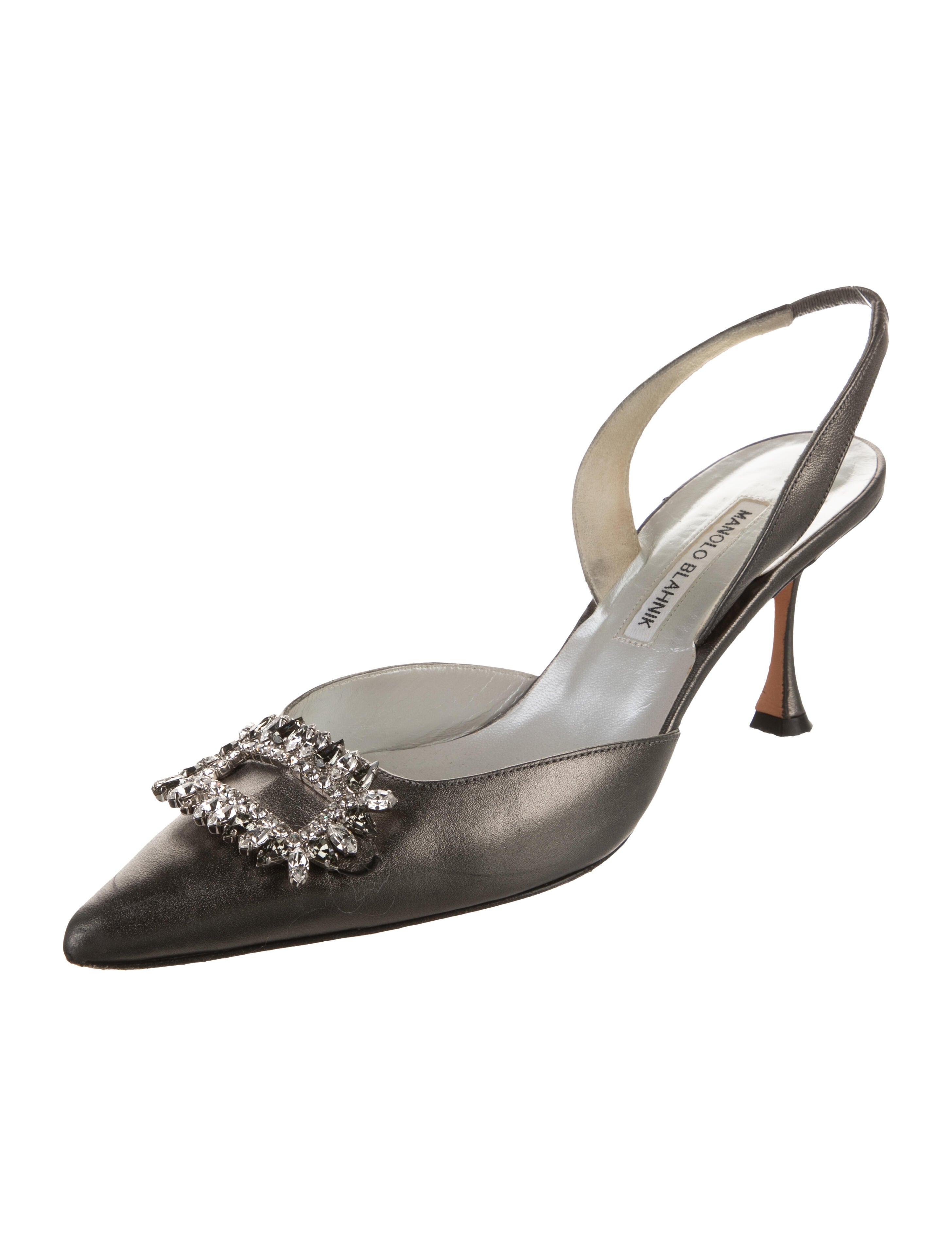 Manolo Blahnik Leather Crystal Embellishments Slingback Pumps