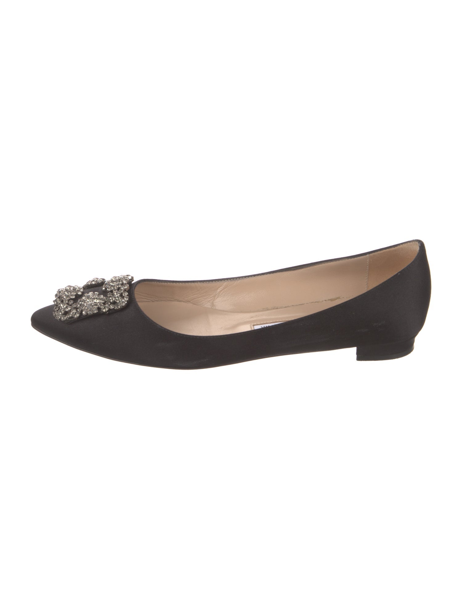 Manolo Blahnik Satin Crystal Embellishments Ballet Flats