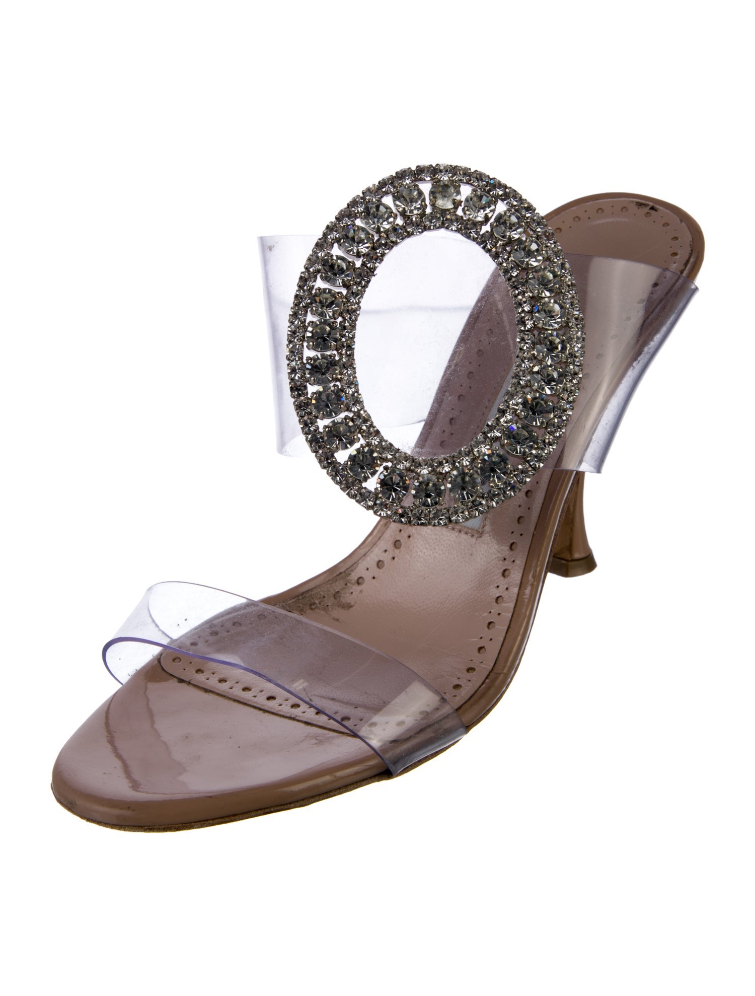 Manolo Blahnik Patent Leather Crystal Embellishments Slides