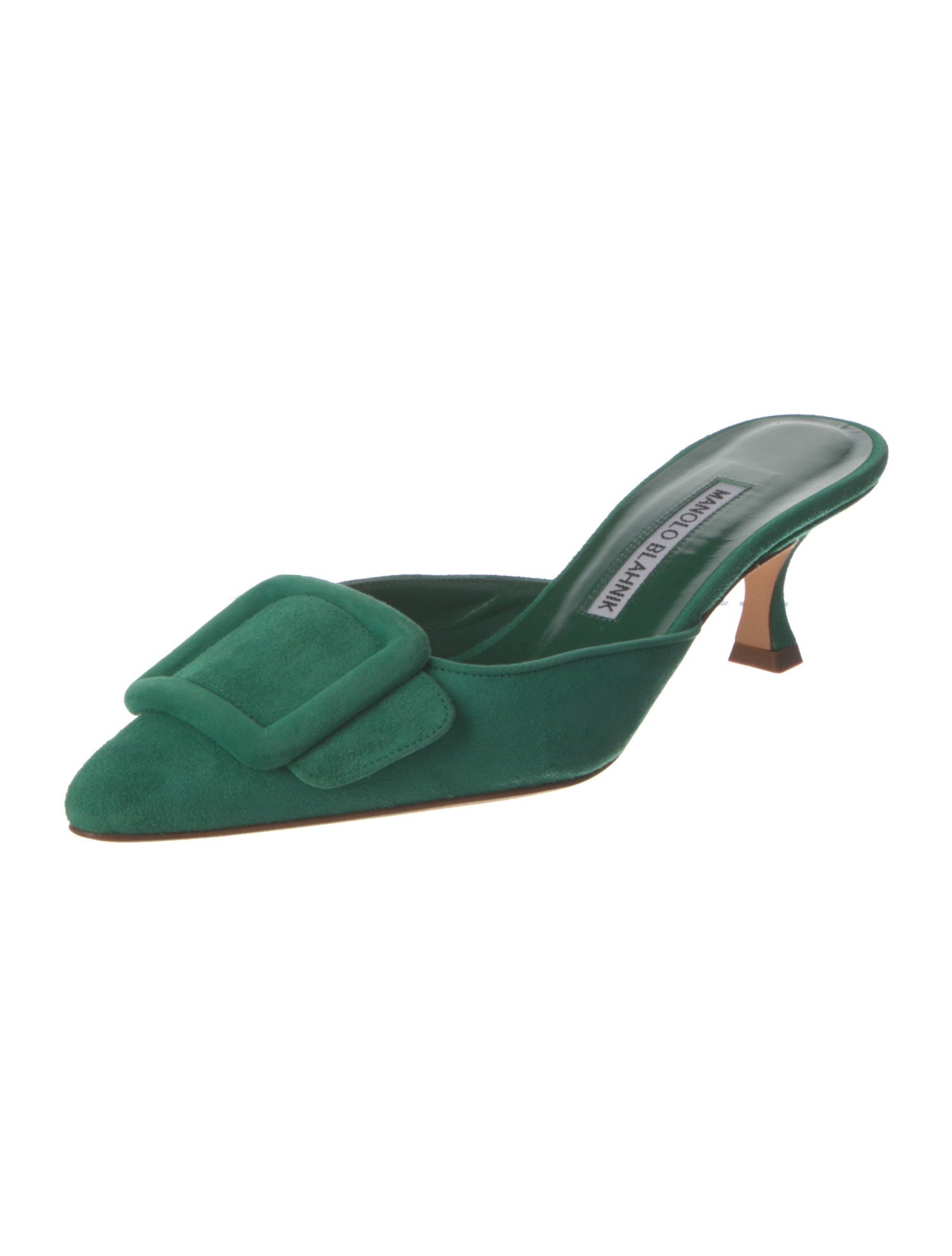 Manolo Blahnik Suede Leather Trim Embellishment Mules