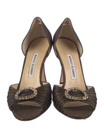 Manolo Blahnik Satin Crystal Embellishments Sandals