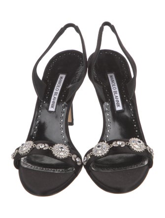 Manolo Blahnik Satin Crystal Embellishments Slingback Sandals