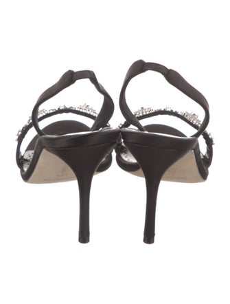Manolo Blahnik Satin Crystal Embellishments Slingback Sandals