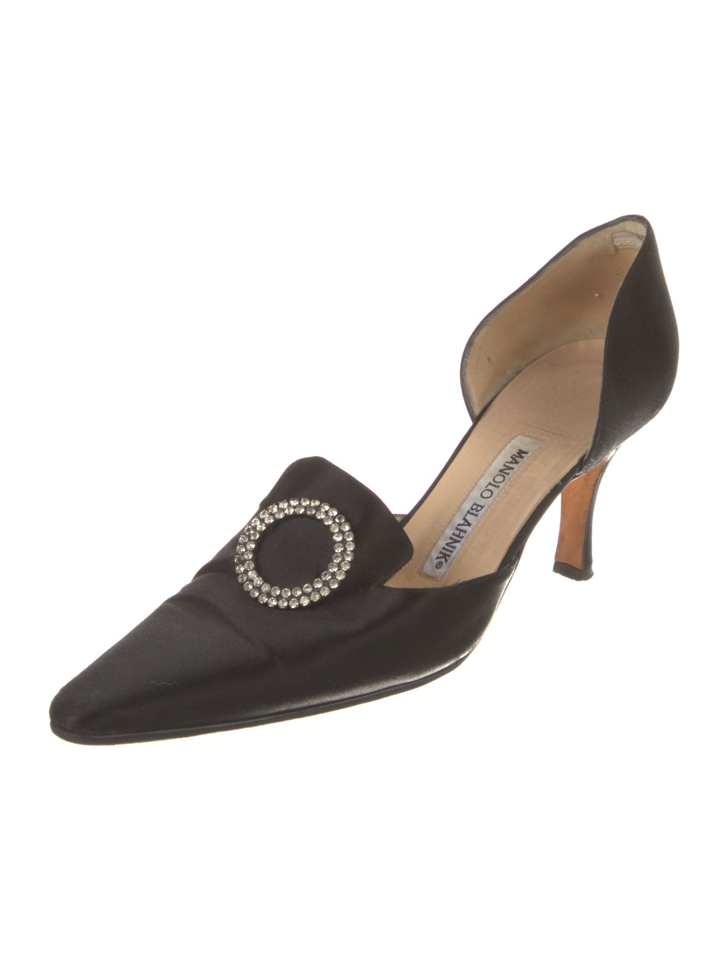 Manolo Blahnik Satin Crystal Embellishments D'Orsay Pumps