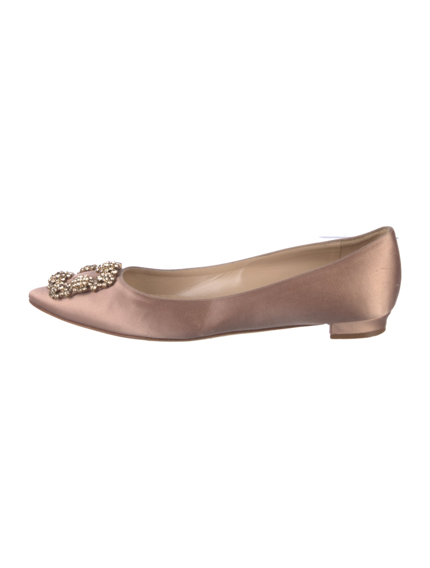 Manolo Blahnik Satin Crystal Embellishments Flats