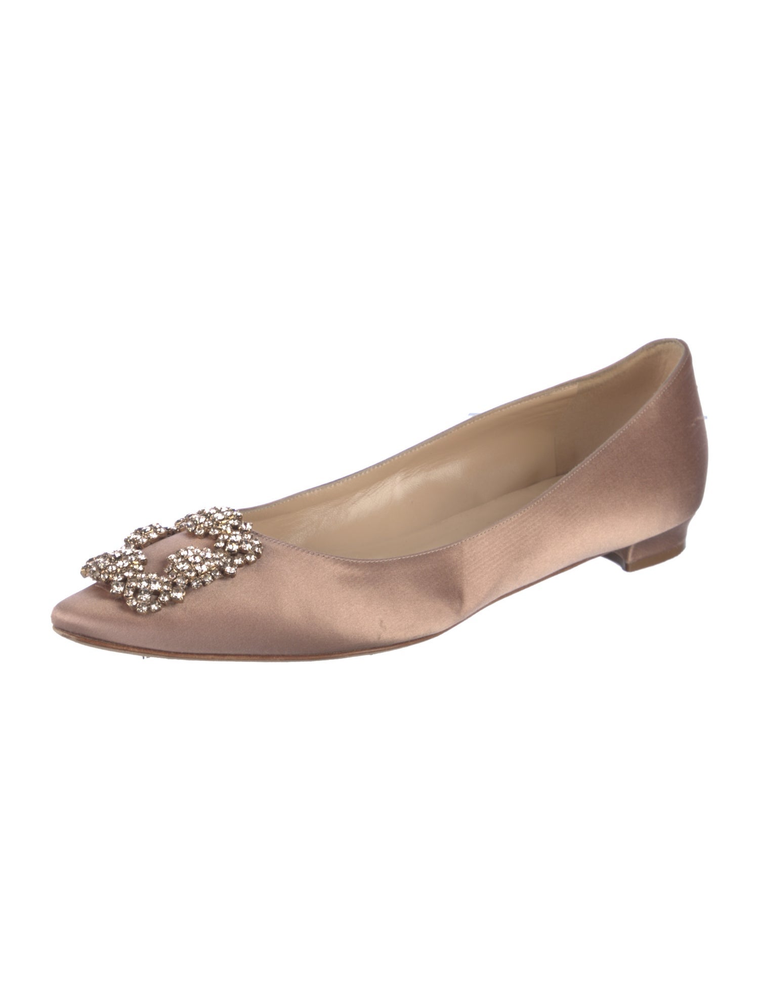 Manolo Blahnik Satin Crystal Embellishments Flats