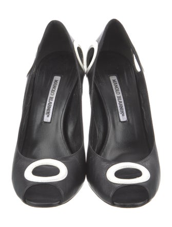 Manolo Blahnik Leather Cutout Accent Pumps