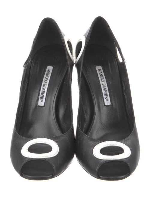 Manolo Blahnik Leather Cutout Accent Pumps
