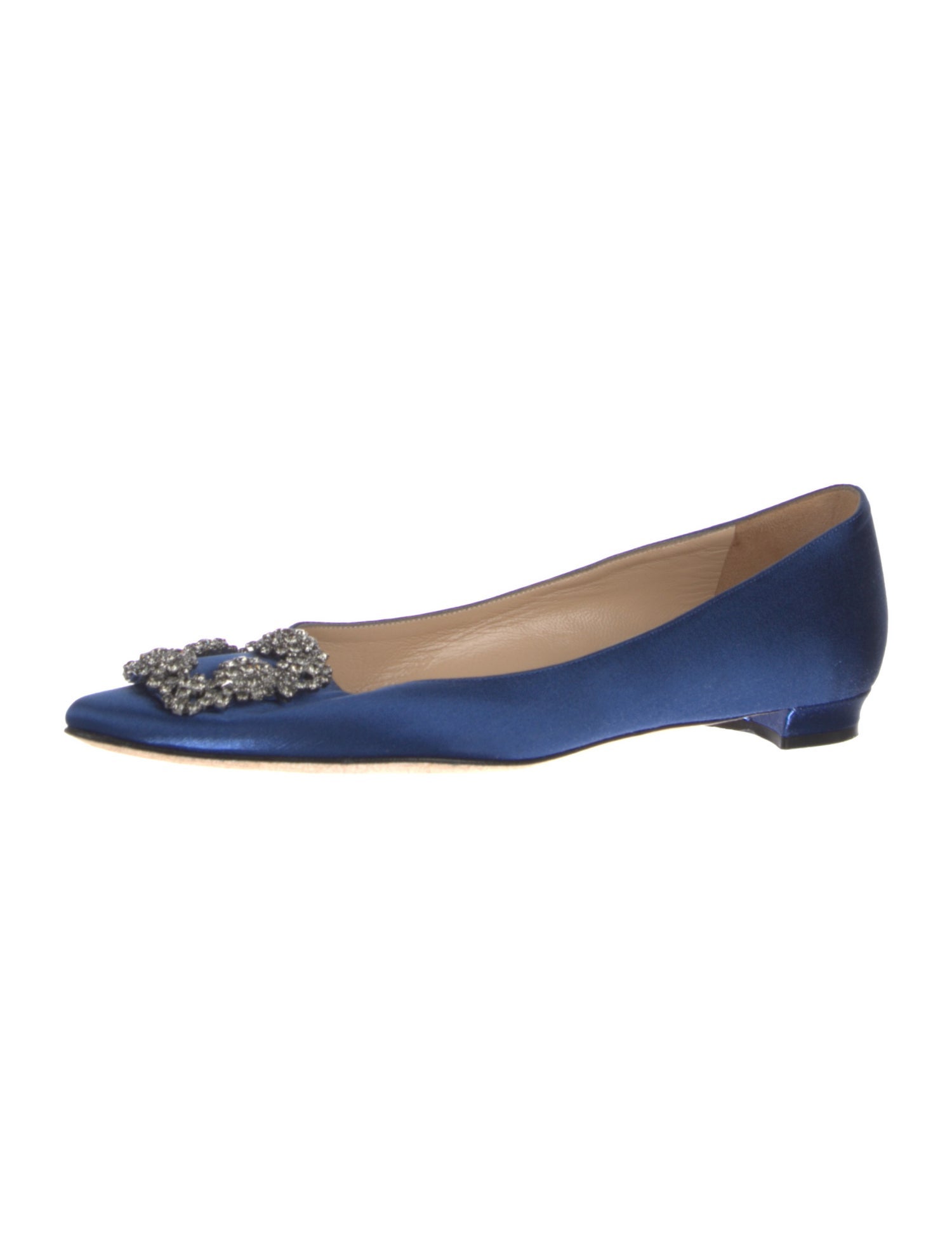 Manolo Blahnik Satin Crystal Embellishments Flats