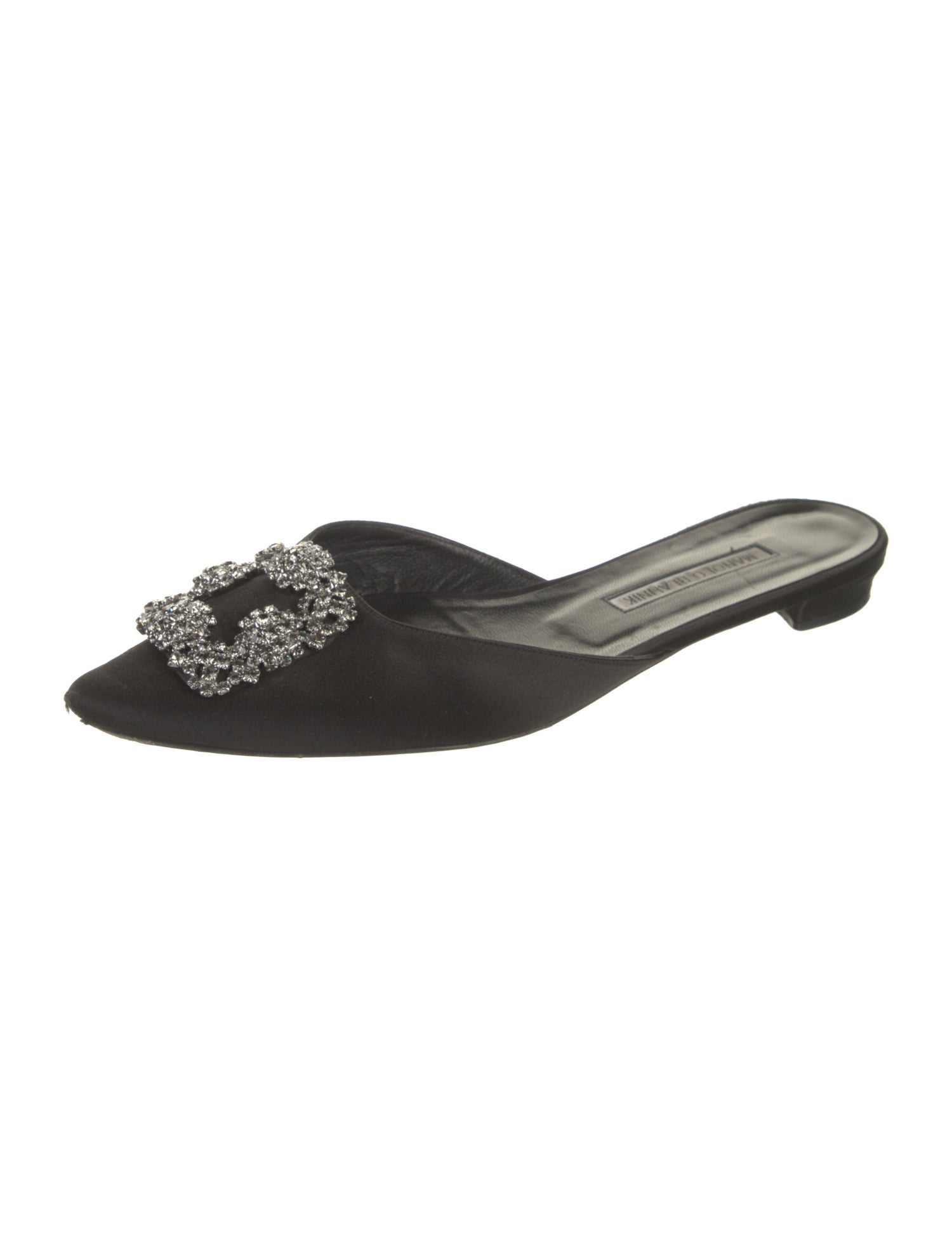 Manolo Blahnik Satin Crystal Embellishments Mules