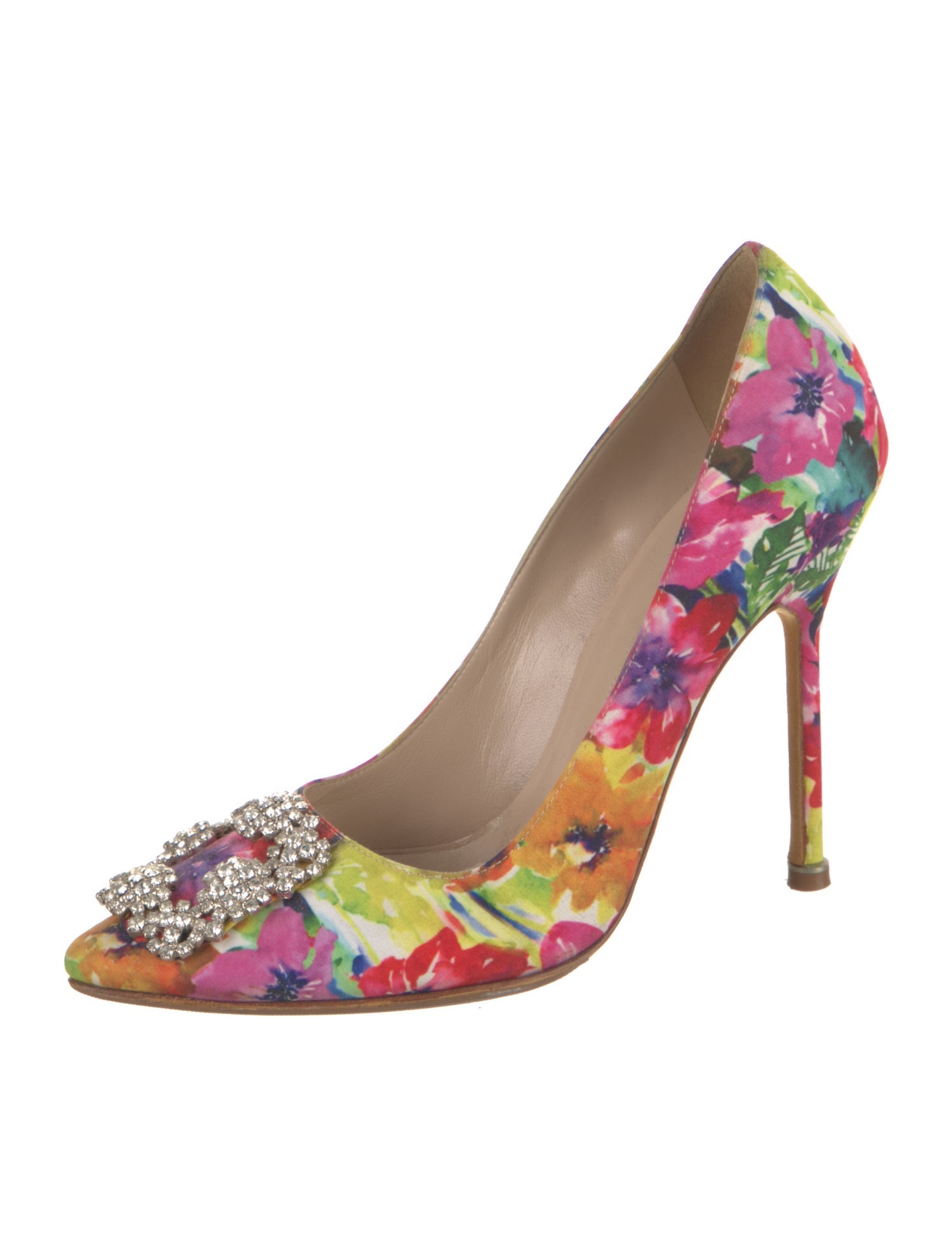 Manolo Blahnik Floral Print Crystal Embellishments Pumps