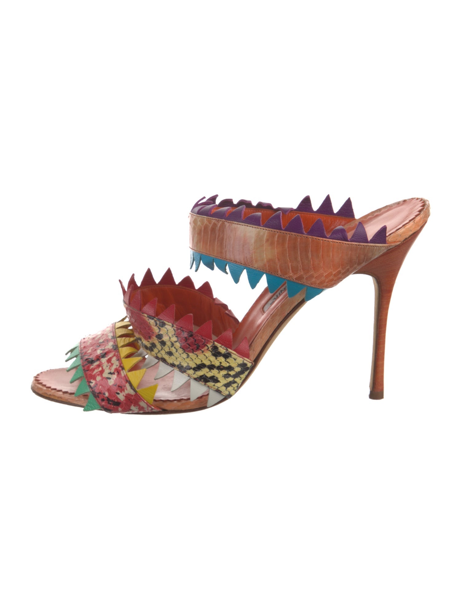 Manolo Blahnik GG Embossed Snakeskin Slides