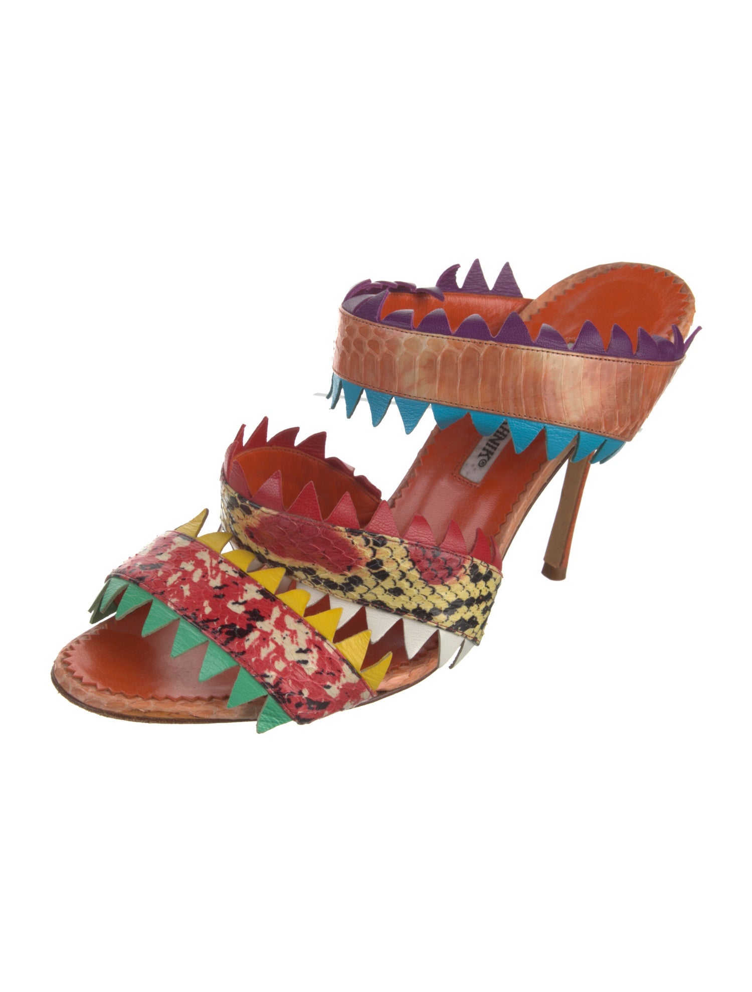 Manolo Blahnik GG Embossed Snakeskin Slides