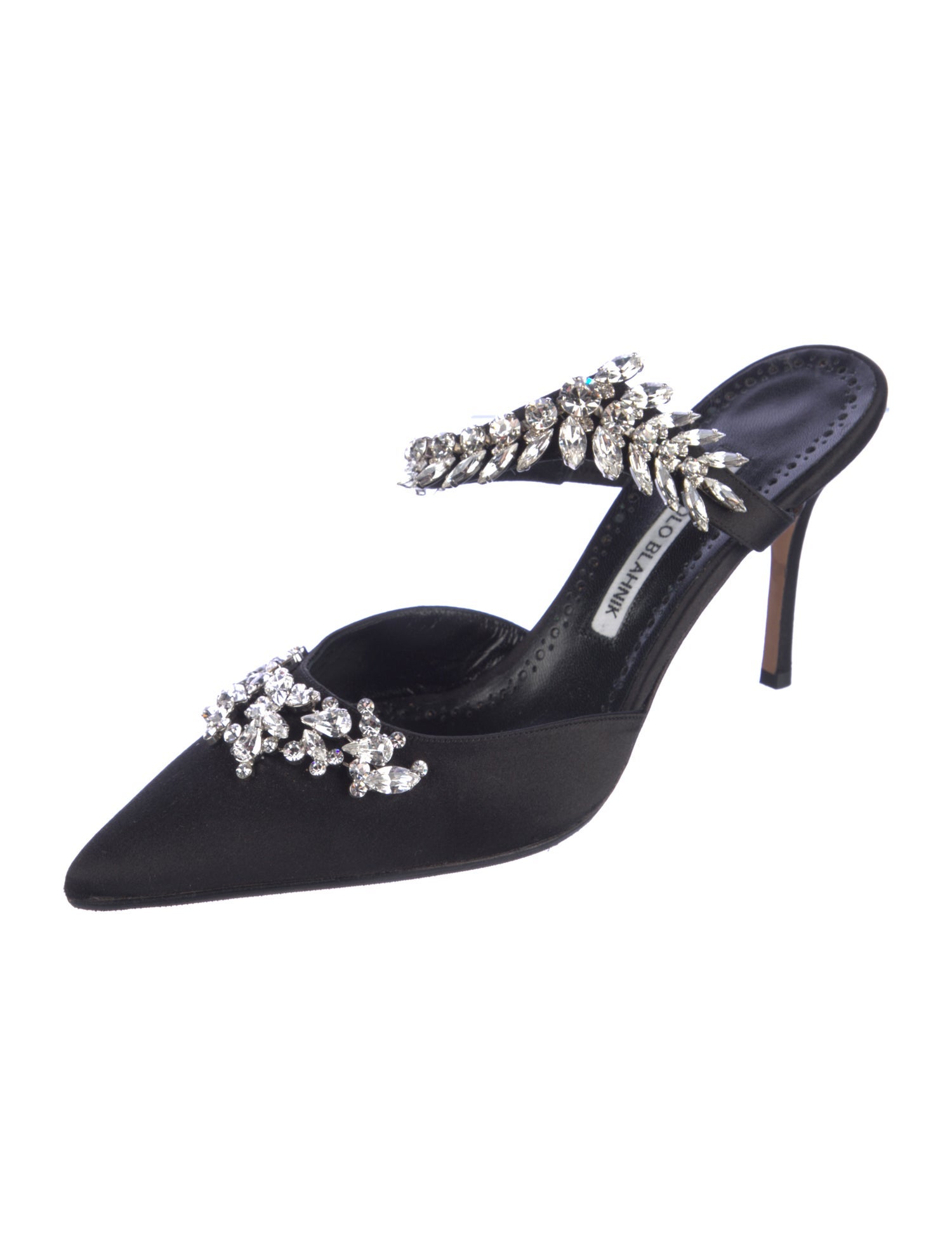 Manolo Blahnik Satin Crystal Embellishments Mules