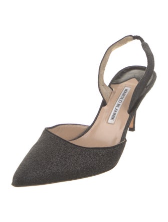 Manolo Blahnik Glitter Leather Trim Embellishment Slingback Pumps