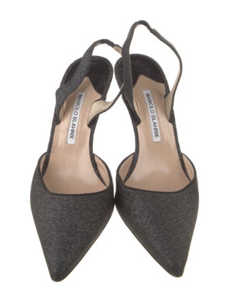 Manolo Blahnik Glitter Leather Trim Embellishment Slingback Pumps