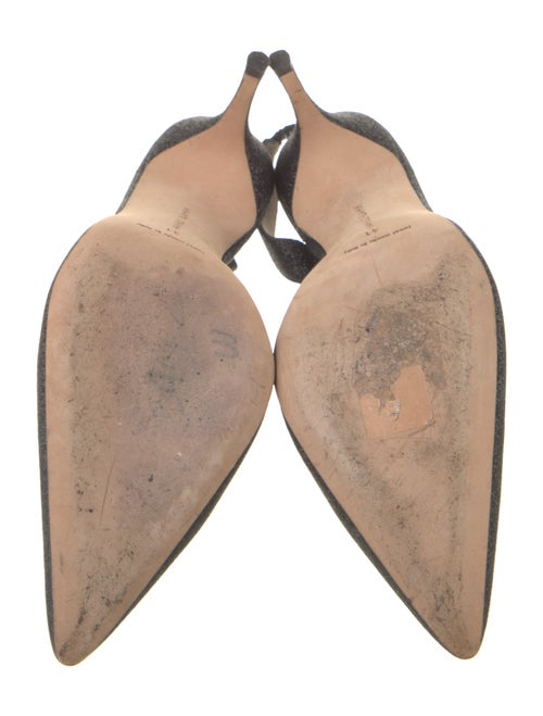Manolo Blahnik Glitter Leather Trim Embellishment Slingback Pumps