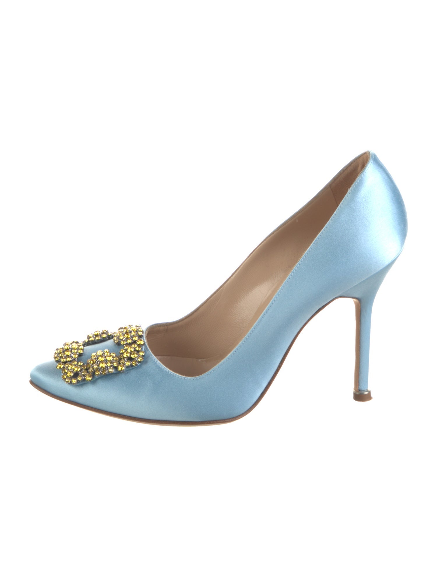 Manolo Blahnik Satin Crystal Embellishments Pumps