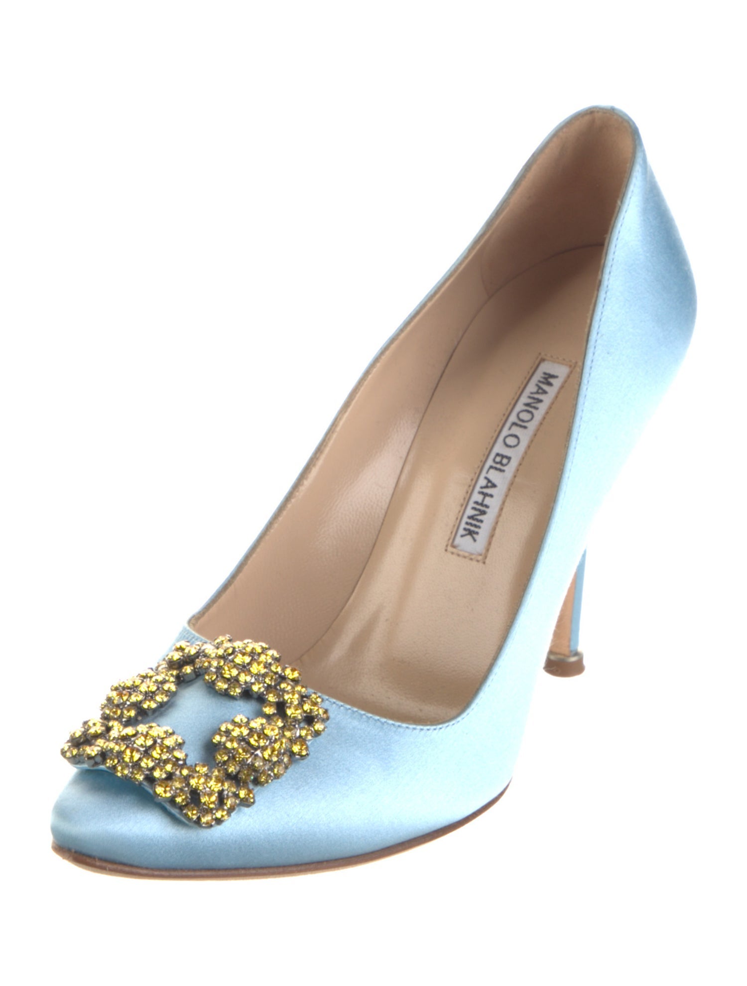 Manolo Blahnik Satin Crystal Embellishments Pumps