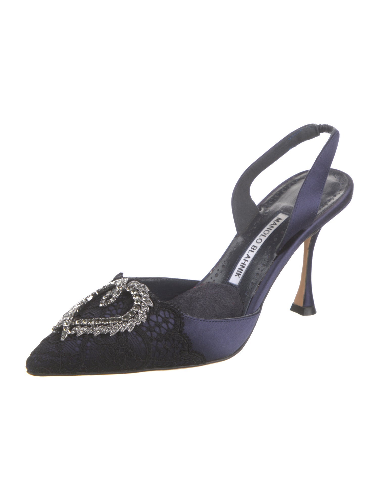 Manolo Blahnik Satin Crystal Embellishments Slingback Pumps
