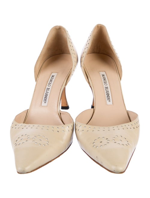 Manolo Blahnik Leather Lasercut Accents D'Orsay Pumps