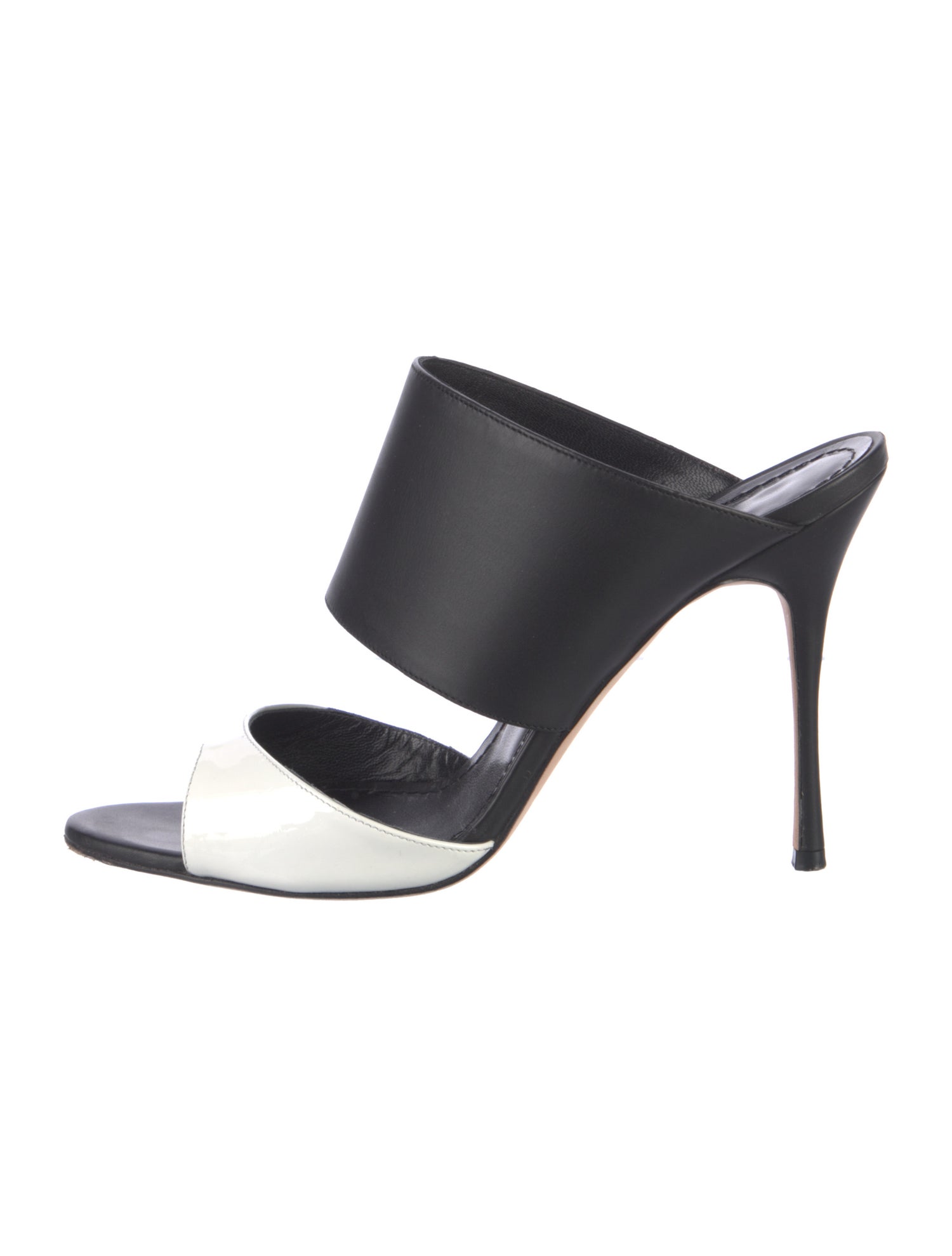 Manolo Blahnik Leather Colorblock Pattern Slides