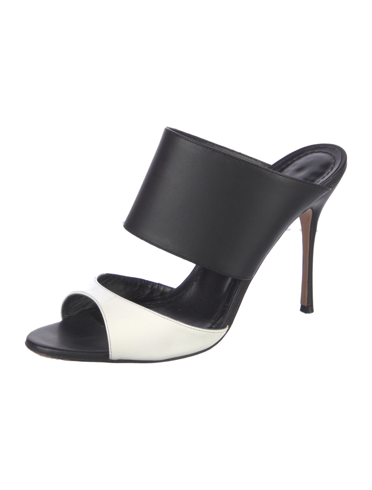 Manolo Blahnik Leather Colorblock Pattern Slides