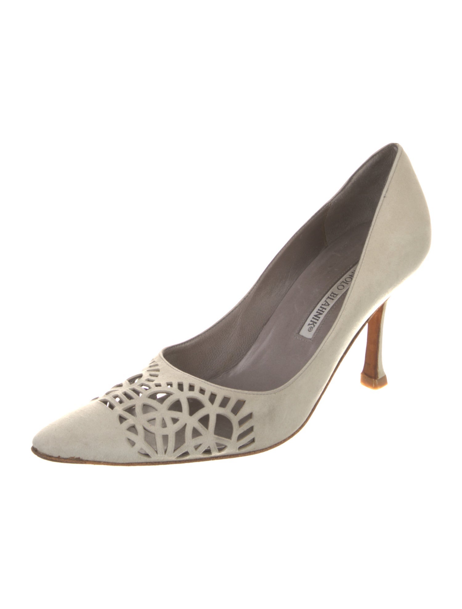 Manolo Blahnik Suede Lasercut Accents Pumps