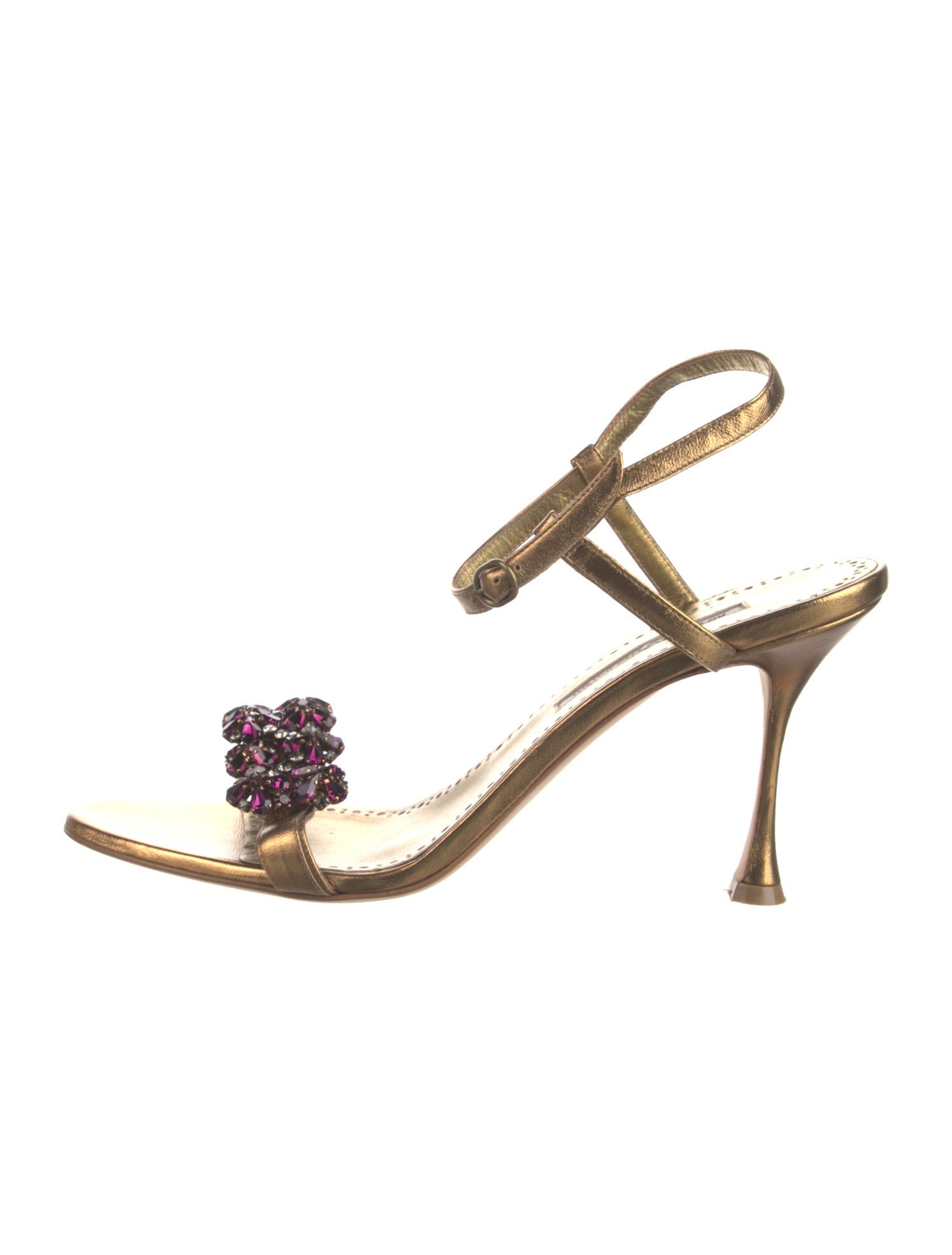 Manolo Blahnik Leather Crystal Embellishments Slingback Sandals