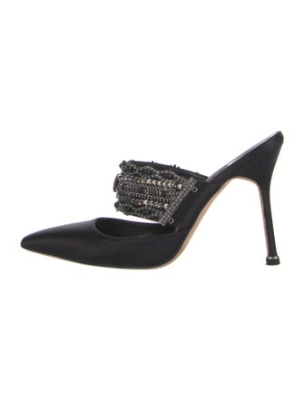 Manolo Blahnik Satin Crystal Embellishments Slides
