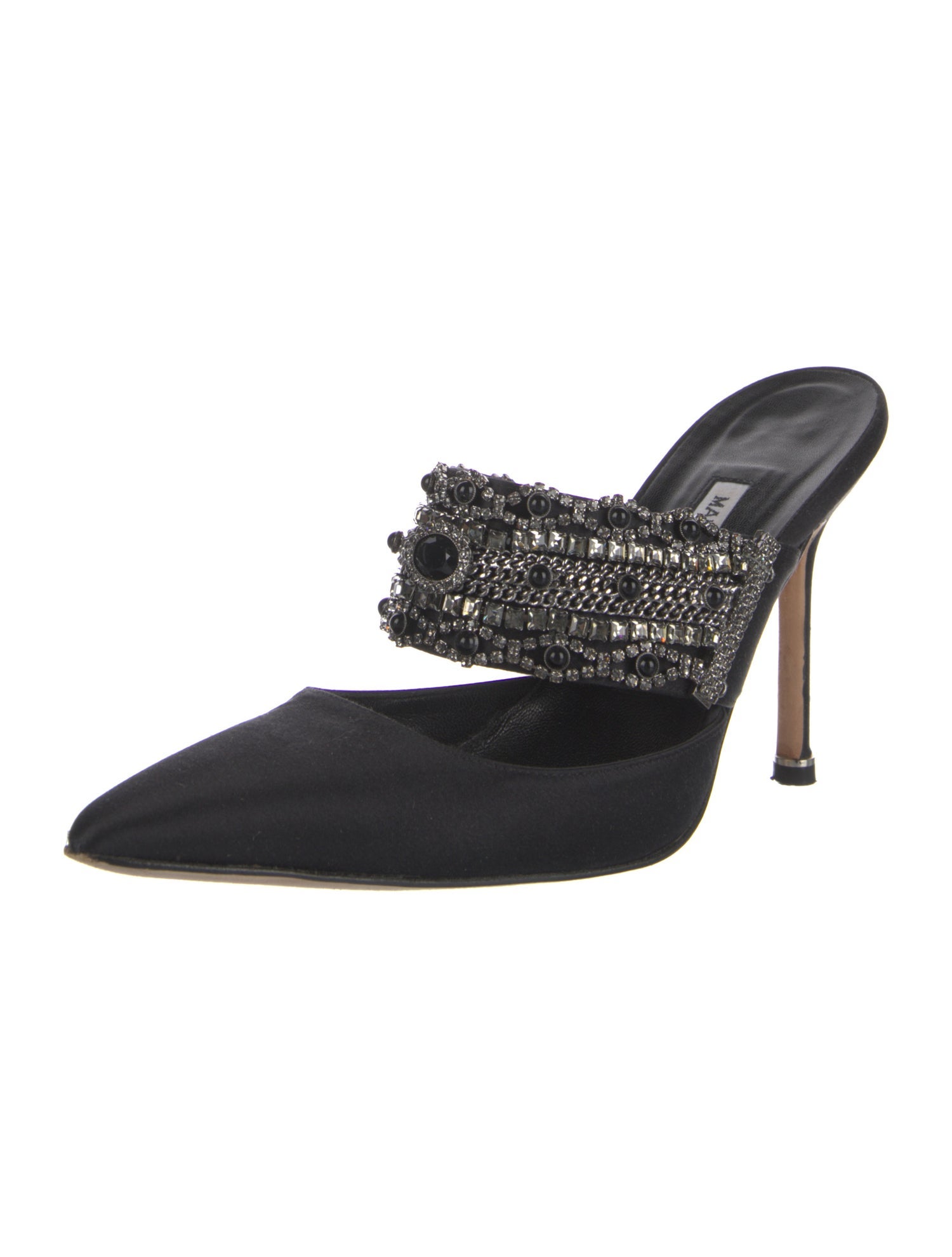 Manolo Blahnik Satin Crystal Embellishments Slides