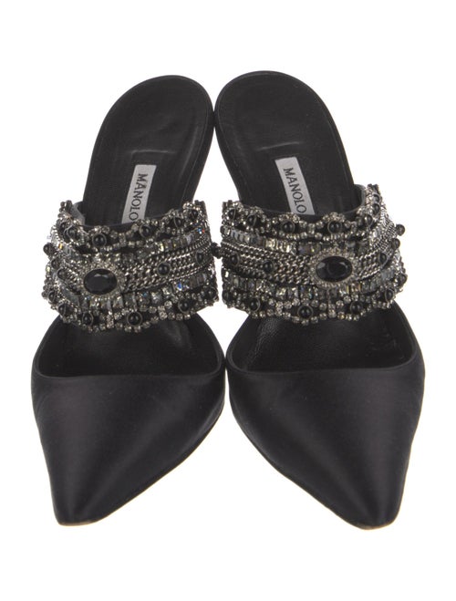 Manolo Blahnik Satin Crystal Embellishments Slides