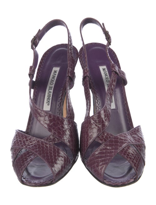 Manolo Blahnik Snakeskin Animal Print Slingback Sandals