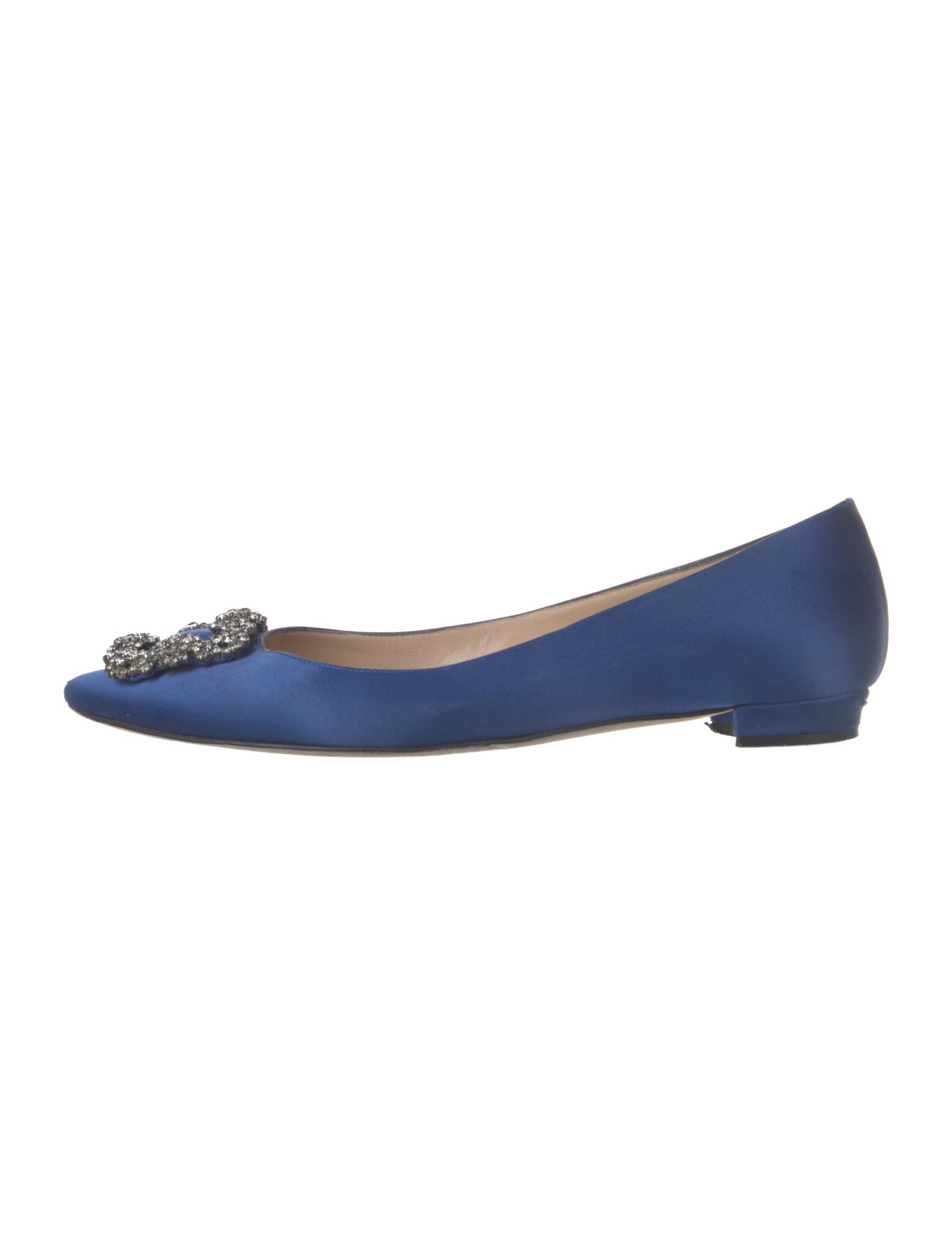 Manolo Blahnik Satin Crystal Embellishments Flats
