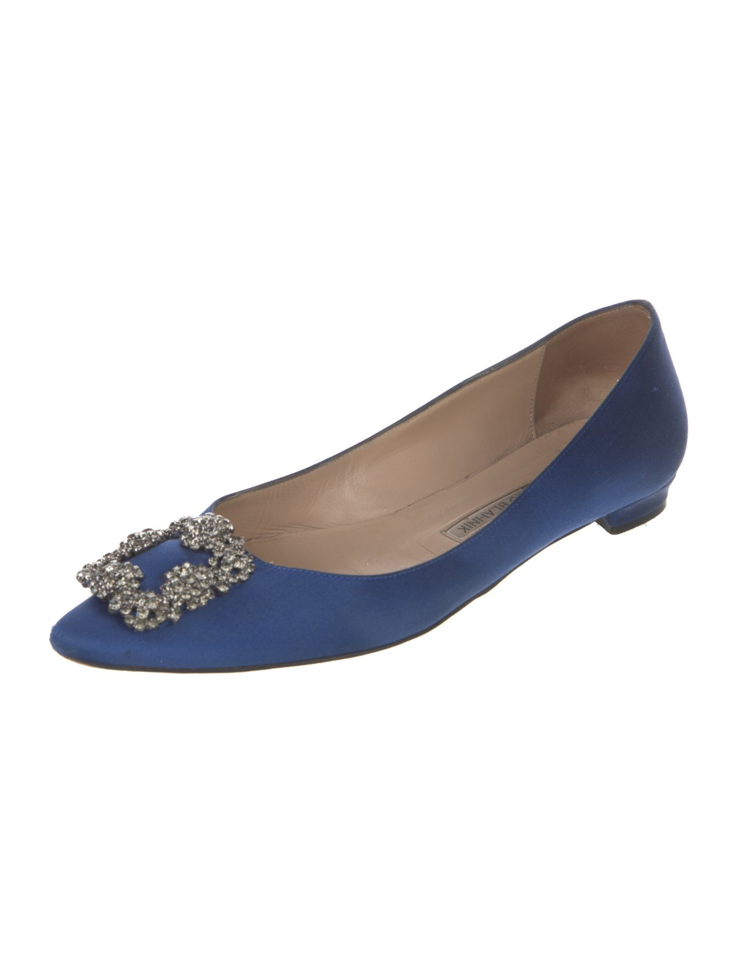 Manolo Blahnik Satin Crystal Embellishments Flats