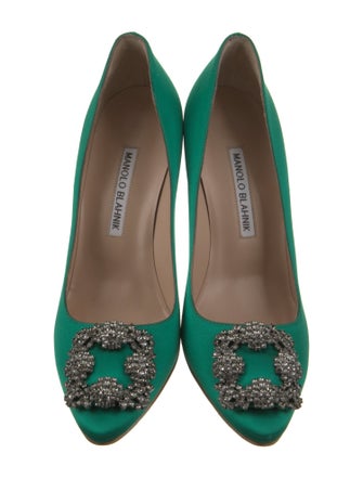 Manolo Blahnik Satin Crystal Embellishments Pumps