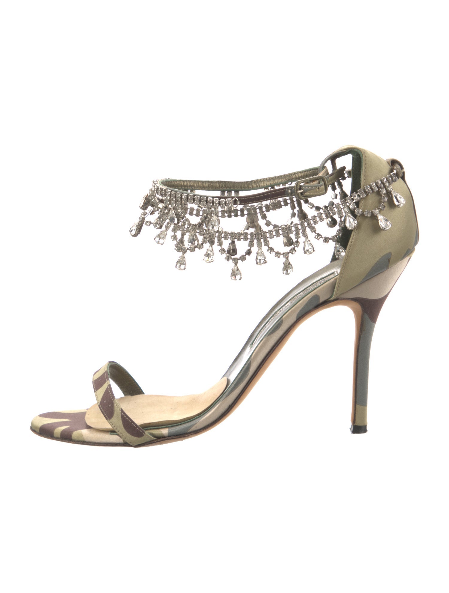 Manolo Blahnik Satin Crystal Embellishments Sandals