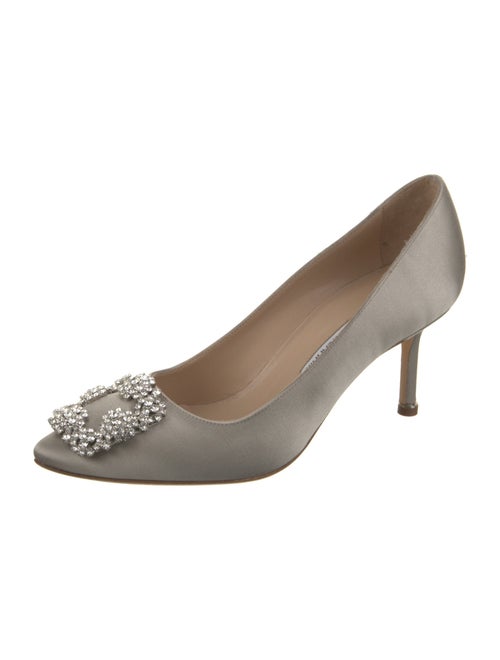 Manolo Blahnik Satin Leather Trim Embellishment Pumps