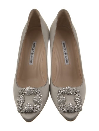 Manolo Blahnik Satin Leather Trim Embellishment Pumps