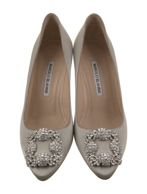 Manolo Blahnik Satin Leather Trim Embellishment Pumps
